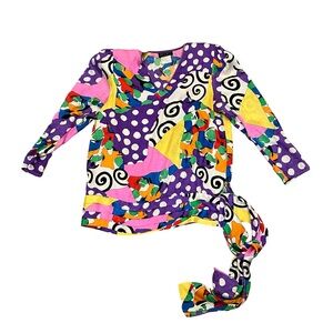 Colorful Abstract Long Sleeve Top Silk VTG 80s
